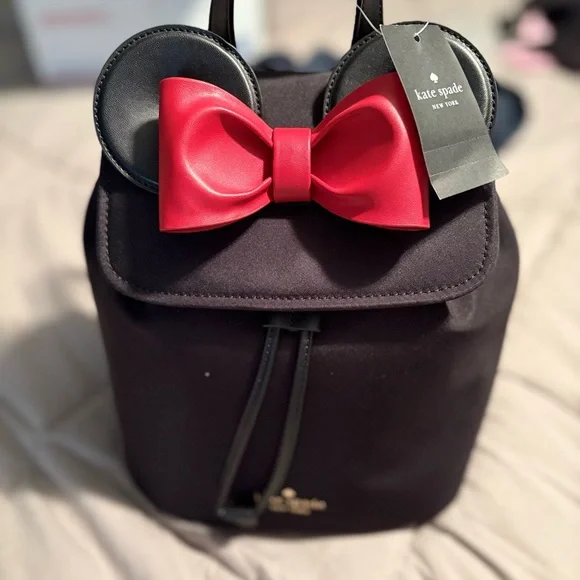 kate spade | Bags | Kate Spade Black Backpack With Red Bow  display picture 1
